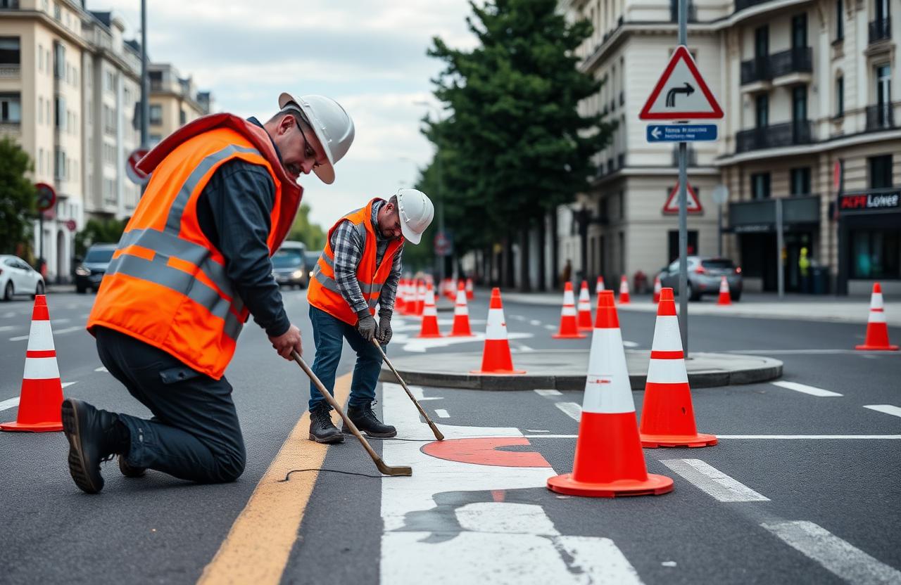 Orinion Way csapat munkában – útburkolati jelek festése és tábla kihelyezés